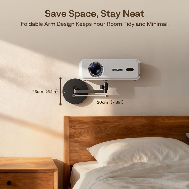 Aurzen Projector Wall Mount Shelf, Wall Use with Adjustable Angle, 360° Rotation and 90° Tilt, Foldable Heavy-Duty Metal Bracket, Supports 4.4 lbs, Compatible with TMY, HAPPRUN, Yaber, Epson - Image 3